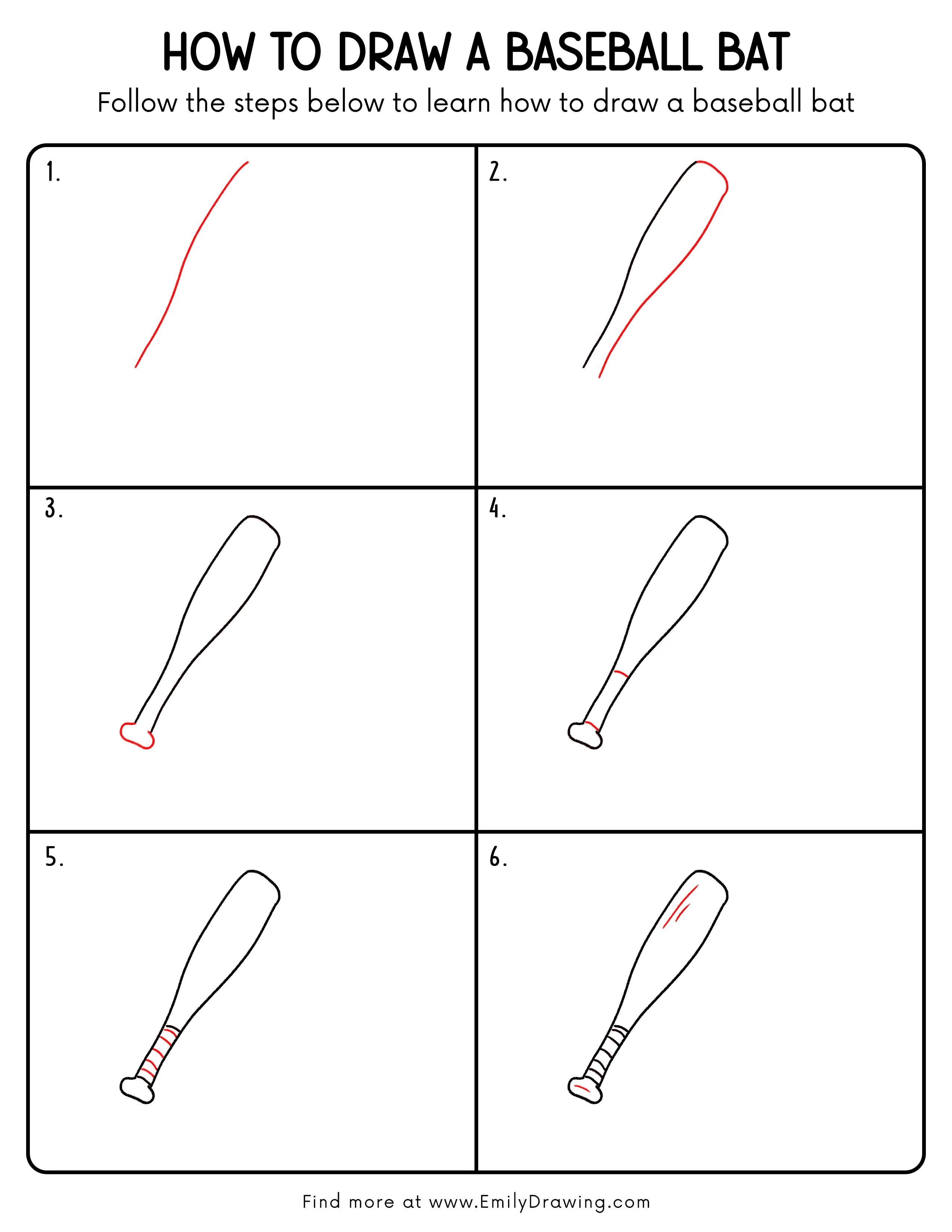 Printable Baseball Bat Drawing Guide